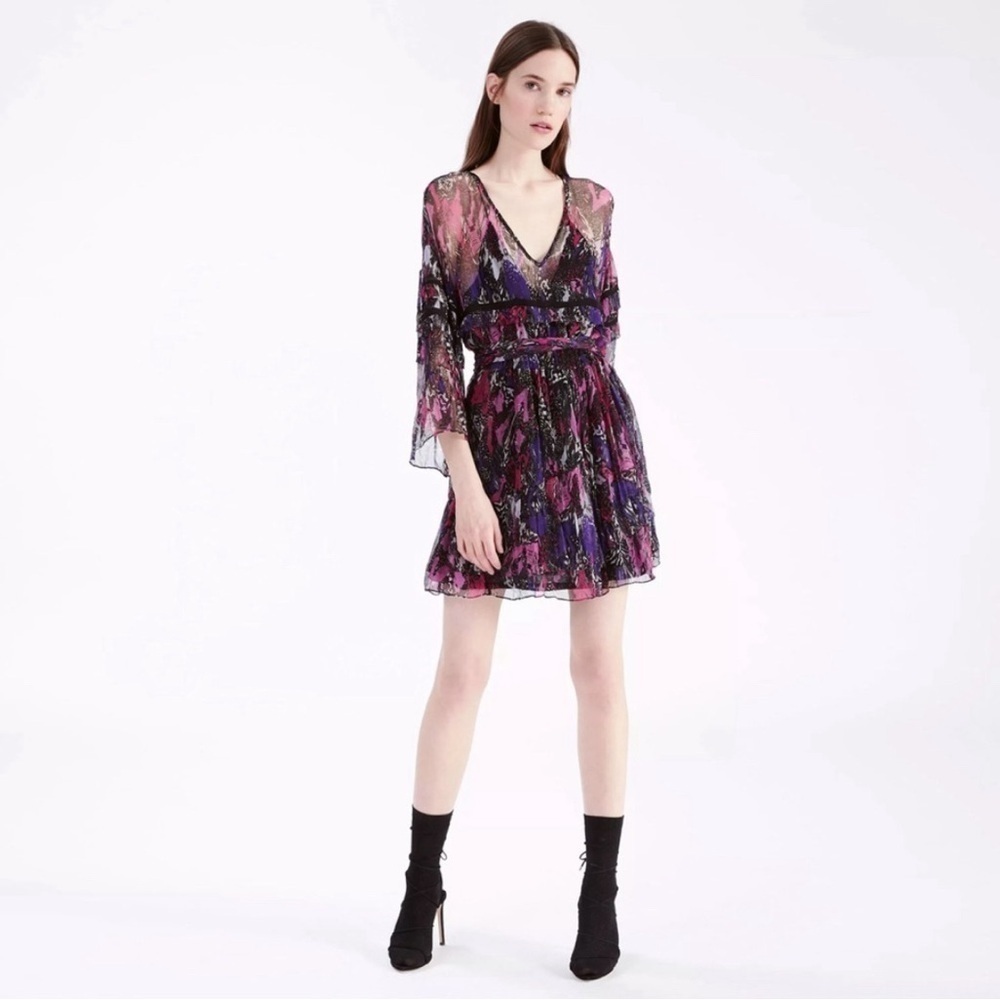 IRO Clash Sheer Ruffle Dress Purple